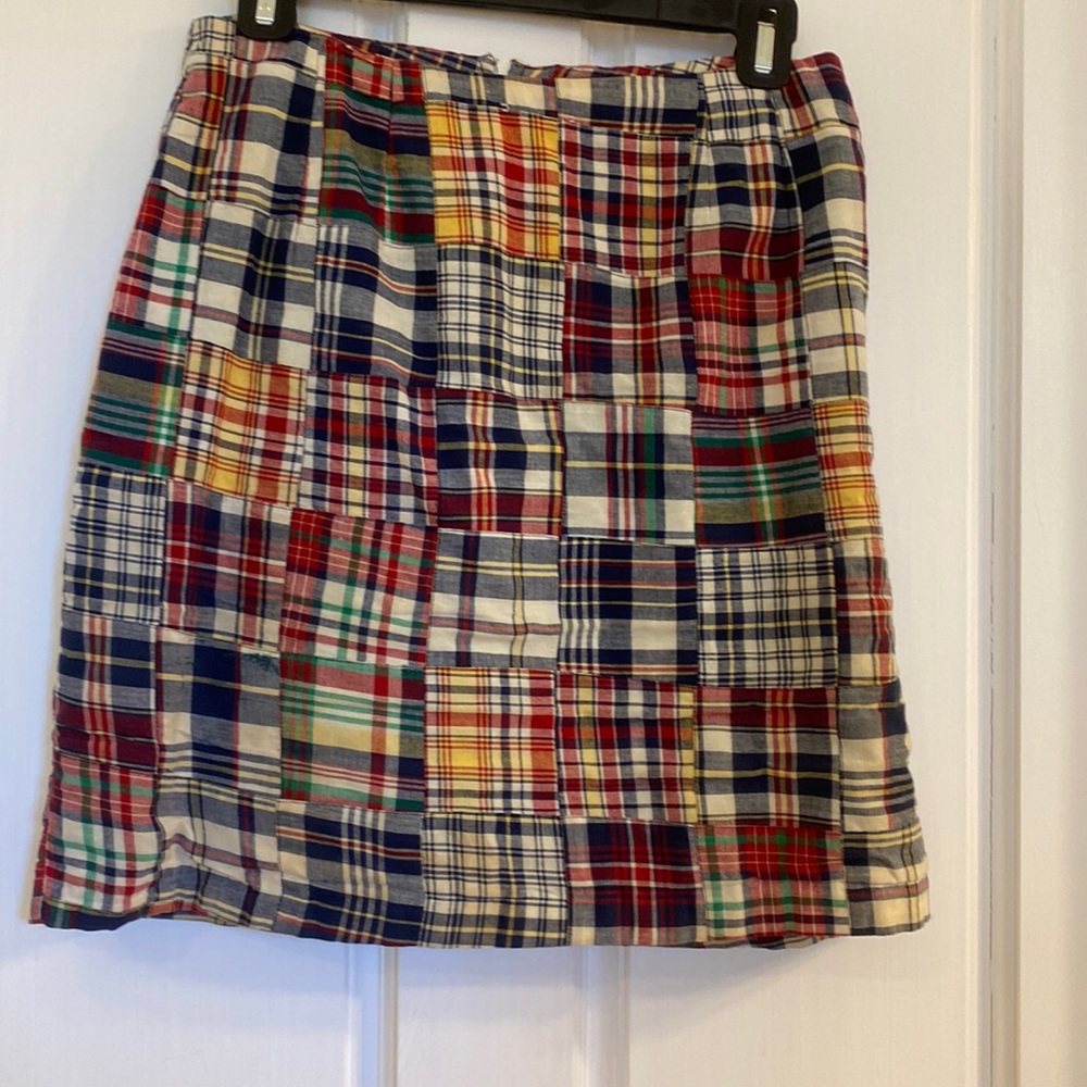 Patched madras pencil skirt